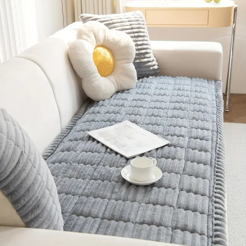 Cozy Home - Plush Pleated Edges Sofa Cover for Comfort