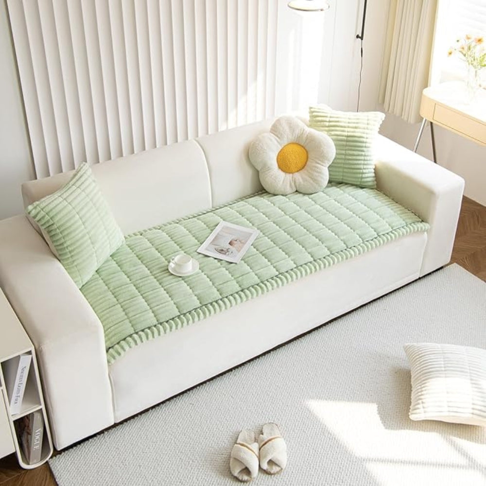Cozy Home - Plush Pleated Edges Sofa Cover for Comfort