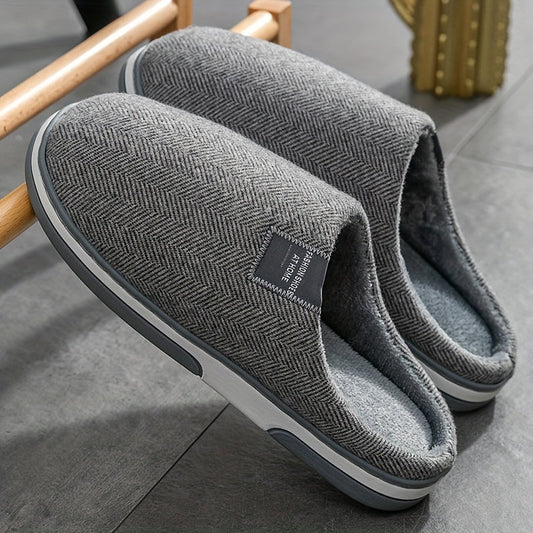Cozy Men's Herringbone Slippers - Warmth & Non-Slip Comfort