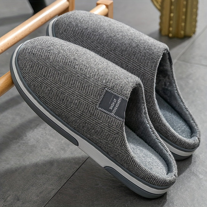 Cozy Men's Herringbone Slippers - Warmth & Non-Slip Comfort