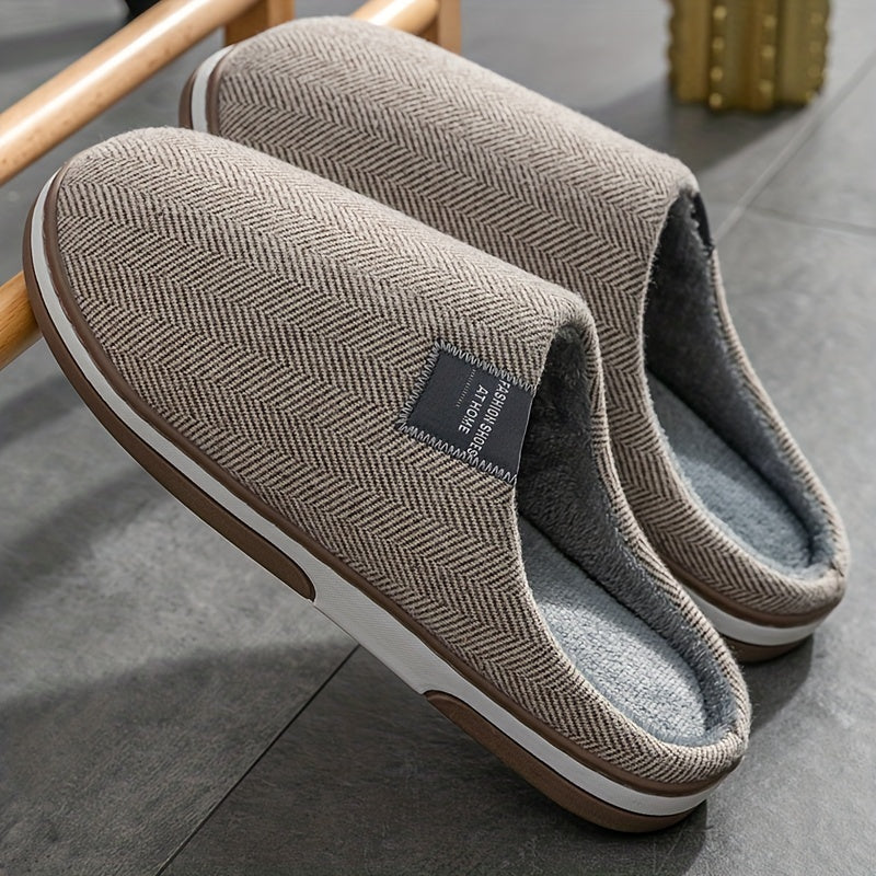 Cozy Men's Herringbone Slippers - Warmth & Non-Slip Comfort