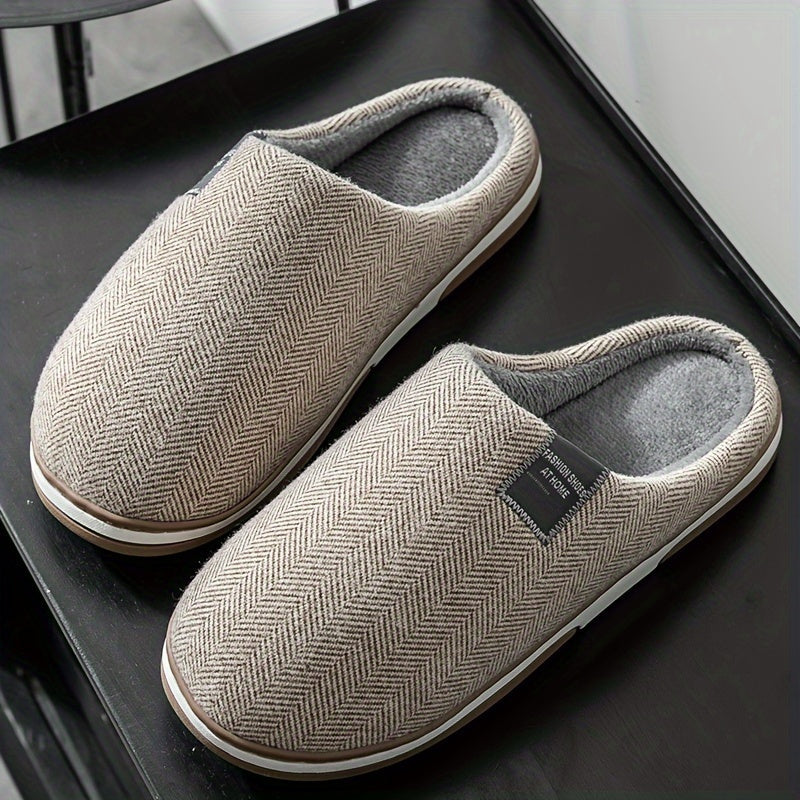 Cozy Men's Herringbone Slippers - Warmth & Non-Slip Comfort