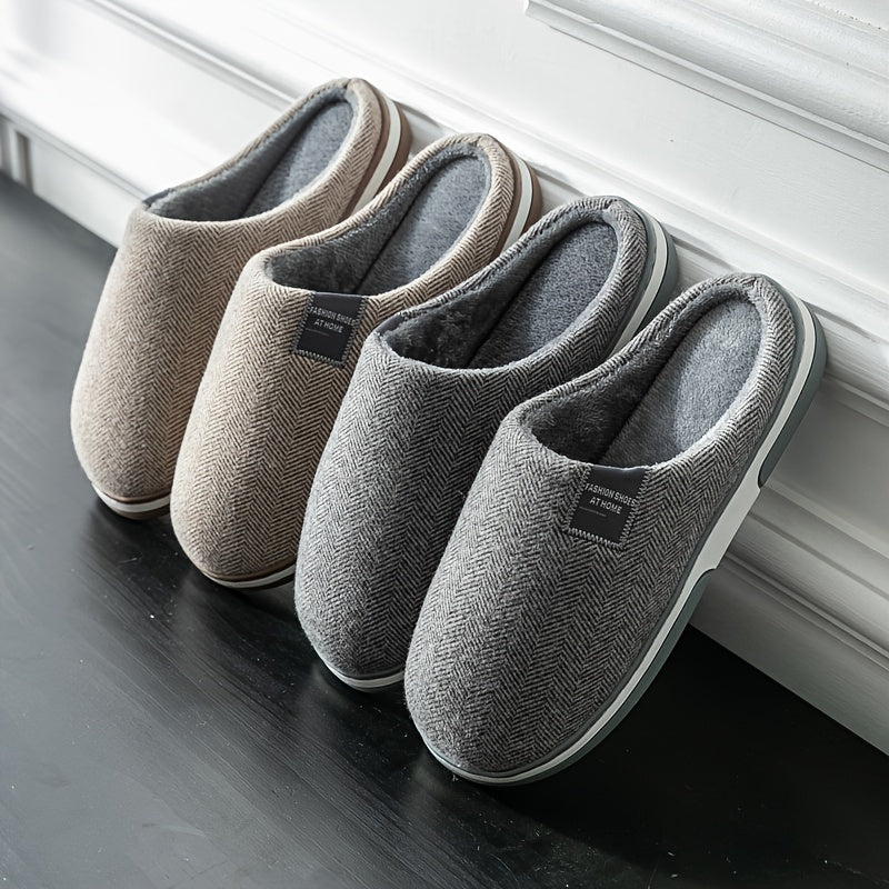 Cozy Men's Herringbone Slippers - Warmth & Non-Slip Comfort