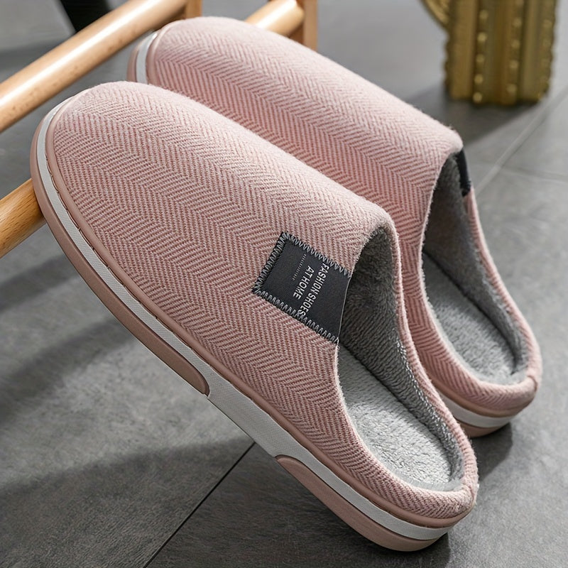 Cozy Men's Herringbone Slippers - Warmth & Non-Slip Comfort