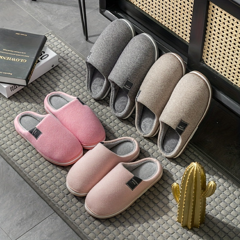 Cozy Men's Herringbone Slippers - Warmth & Non-Slip Comfort