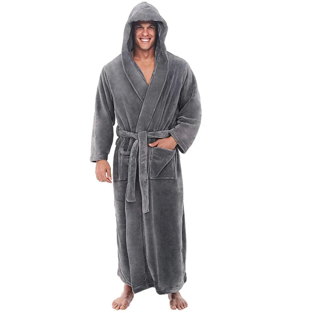 Cozy Men's Hooded Bathrobe - Plush Fabric for Ultimate Comfort