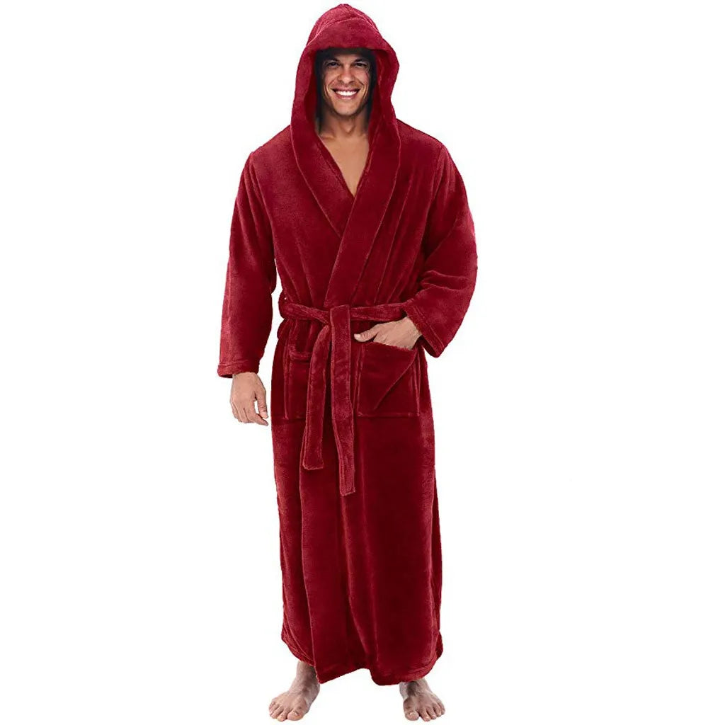 Cozy Men's Hooded Bathrobe - Plush Fabric for Ultimate Comfort