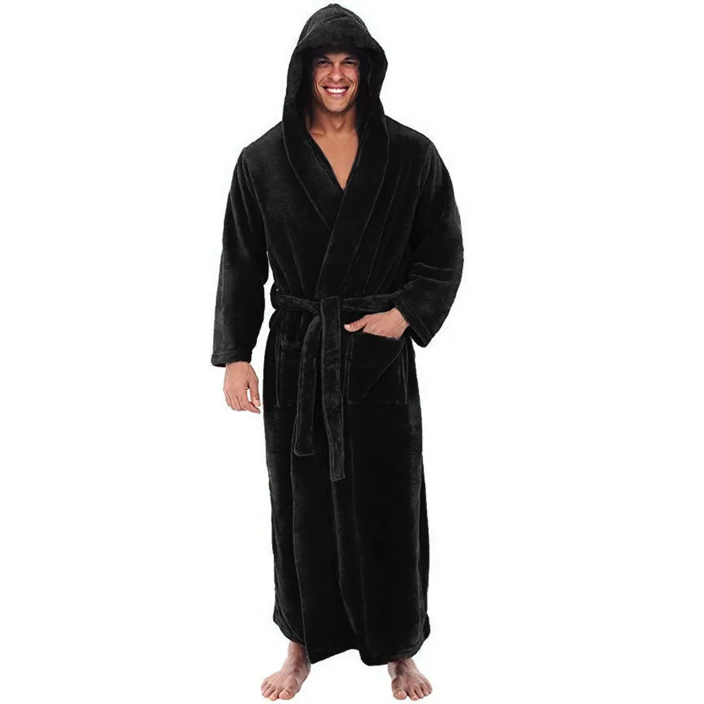 Cozy Men's Hooded Bathrobe - Plush Fabric for Ultimate Comfort