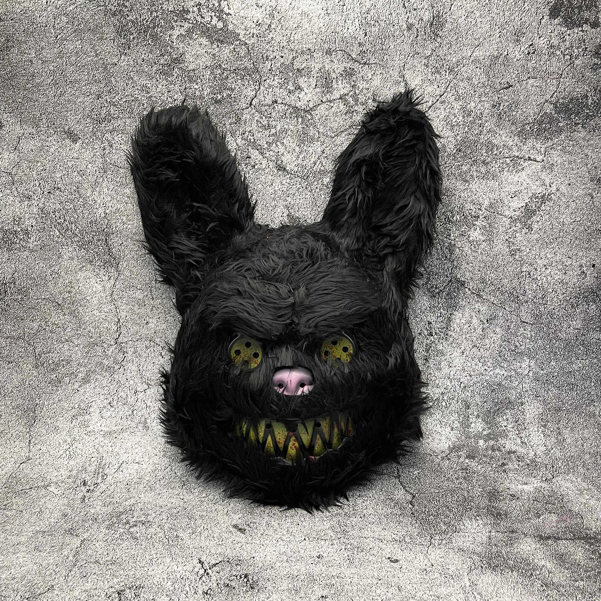 Creepy Plush Halloween Mask - Black Monster Design