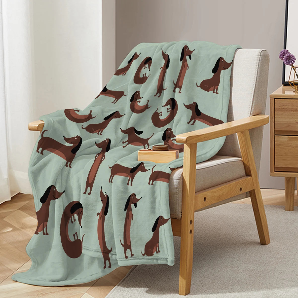 DoxiDream - Soft Flannel Dachshund Print Blanket for Cozy Comfort