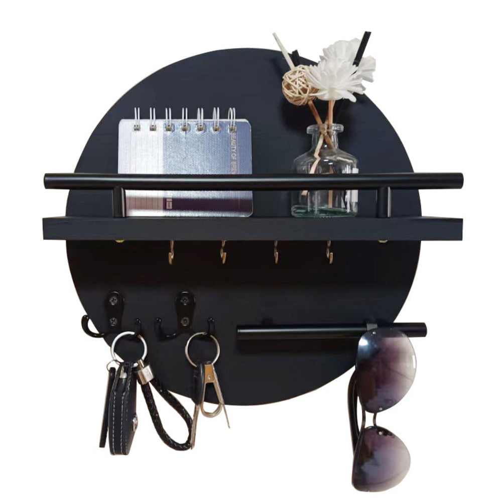 Eco-Friendly Round Wooden Key Holder with Shelf & Hooks