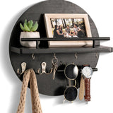 Eco-Friendly Round Wooden Key Holder with Shelf & Hooks