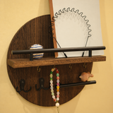 Eco-Friendly Round Wooden Key Holder with Shelf & Hooks