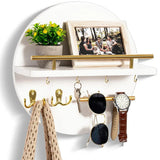 Eco-Friendly Round Wooden Key Holder with Shelf & Hooks