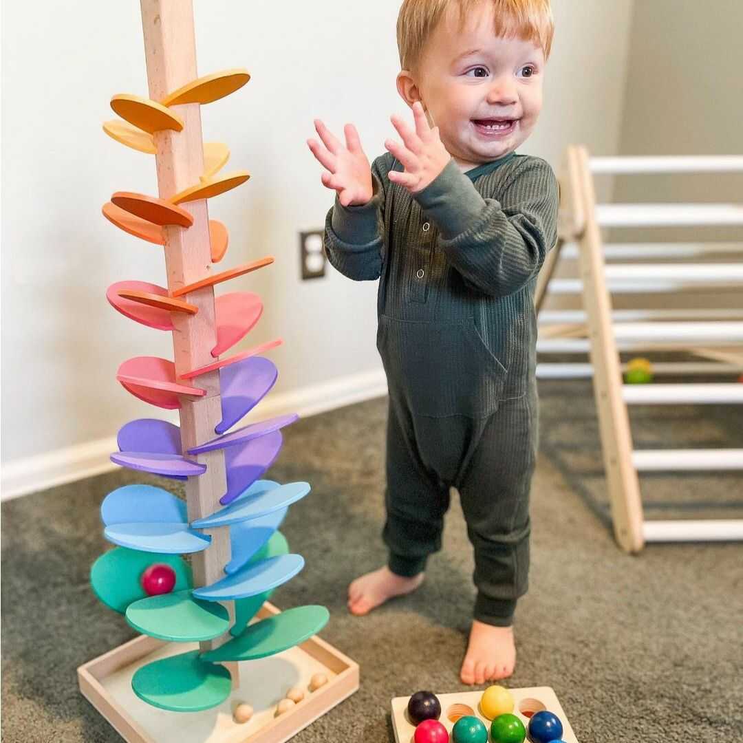Eco-Friendly Wooden Rainbow Sound Tower - Sensory Toy for Kids