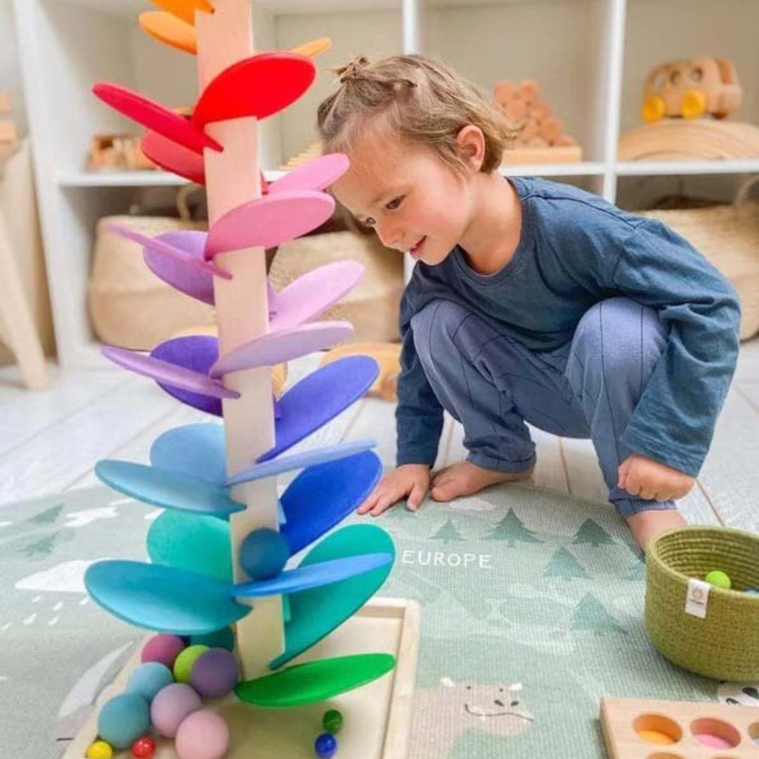 Eco-Friendly Wooden Rainbow Sound Tower - Sensory Toy for Kids