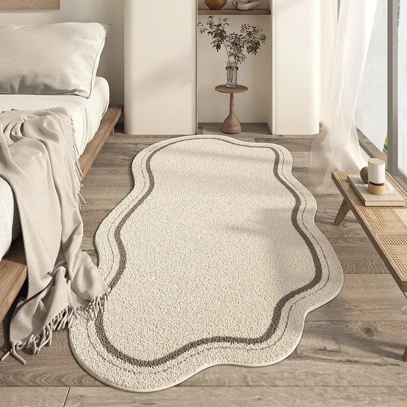 Elegant Cream Irregular Shaped Area Rug - Soft Non-Slip Plush Carpet