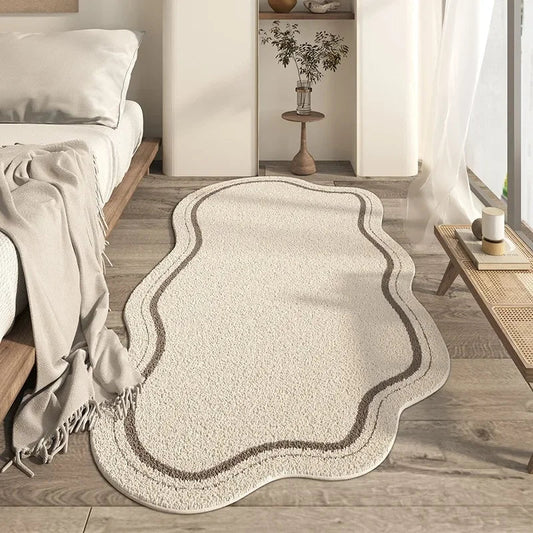 Elegant Cream Irregular Shaped Area Rug - Soft Non-Slip Plush Carpet