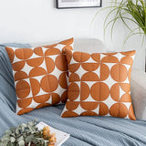 Elegant Faux Leather Sofa Cushion Cover - Embroidered Design, 18x18