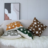 Elegant Faux Leather Sofa Cushion Cover - Embroidered Design, 18x18