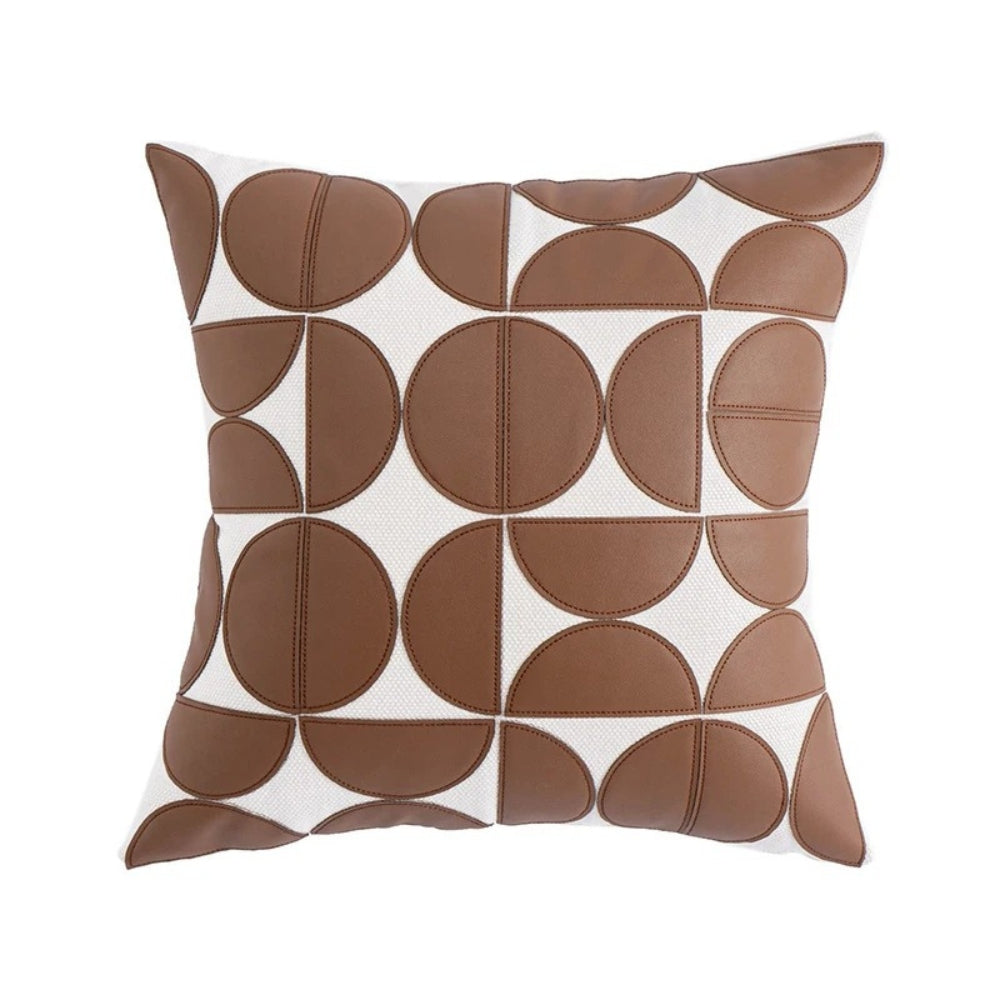 Elegant Faux Leather Sofa Cushion Cover - Embroidered Design, 18x18