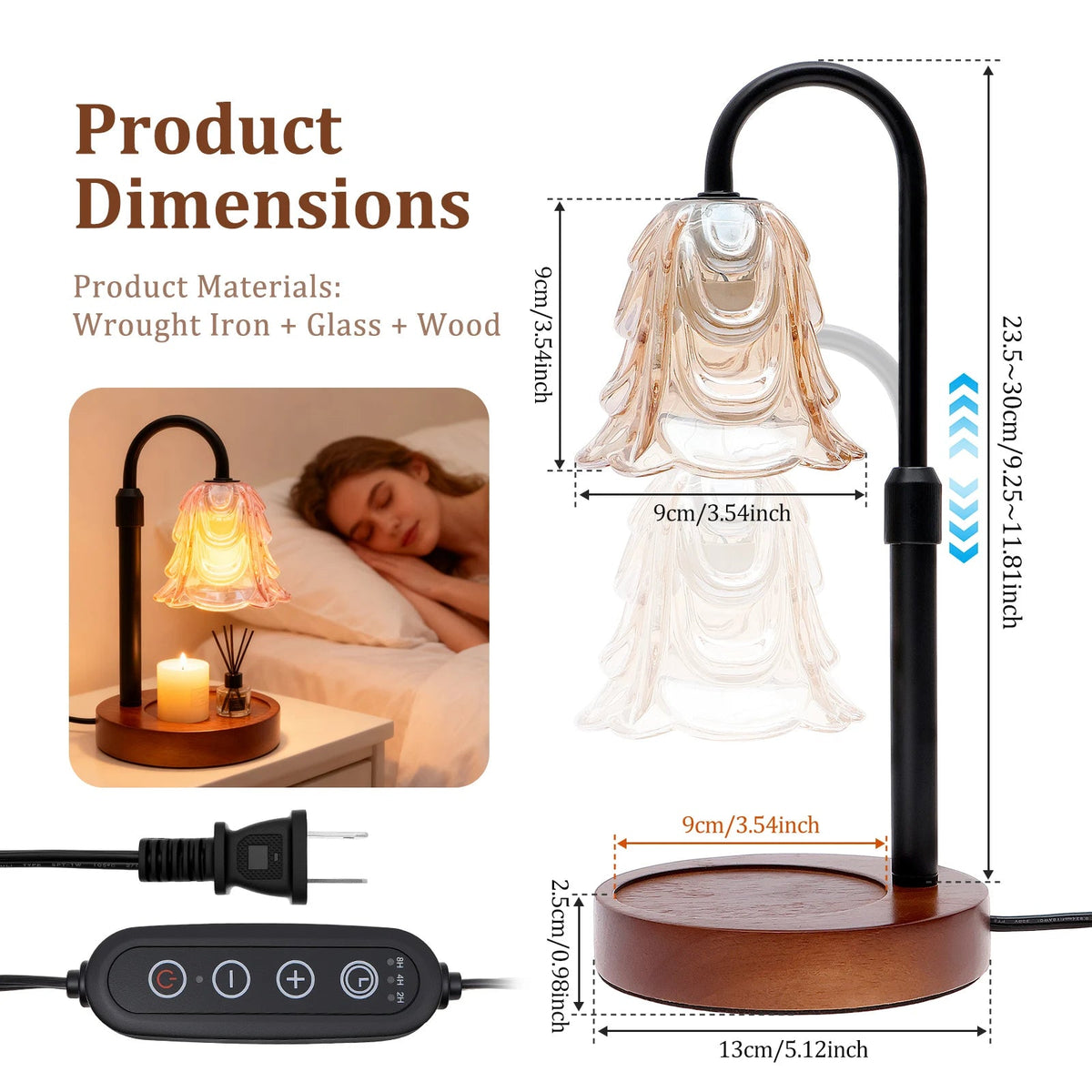 Elegant Flower Dimmable Candle Warmer Lamp with Timer