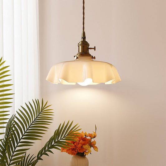 Elegant Glass Pendant Light with Scalloped Shade for Kitchen
