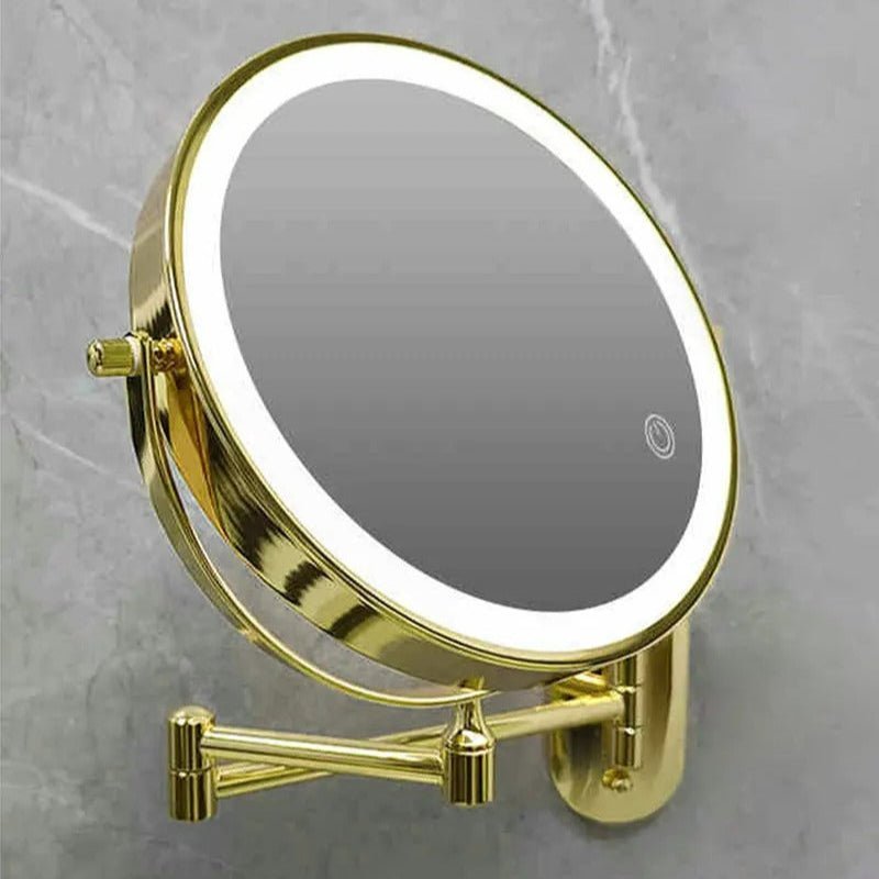 Elegant Gold Lighted Magnifying Makeup Mirror with 360° Rotation and Adjustable LED Lighting
