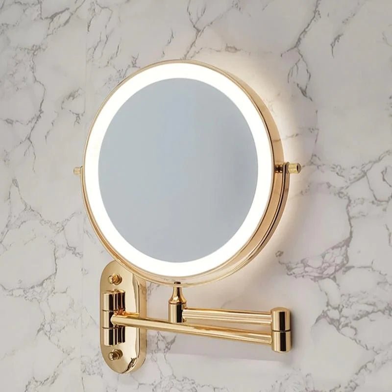 Elegant Gold Lighted Magnifying Makeup Mirror with 360° Rotation and Adjustable LED Lighting