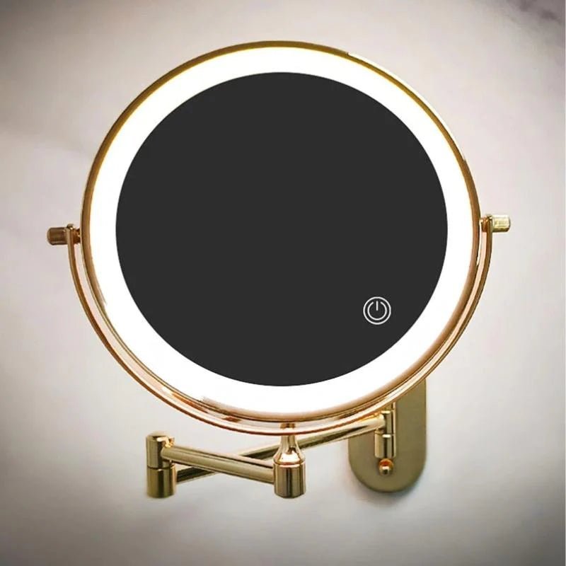 Elegant Gold Lighted Magnifying Makeup Mirror with 360° Rotation and Adjustable LED Lighting