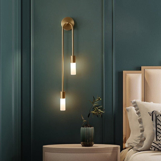 Elegant Gold Wall Sconce - Double Frosted Glass Cylinders, Modern Wall Lights for Bathroom Decor