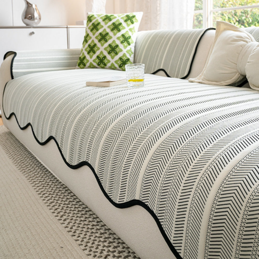 Elegant Herringbone Sofa Cover - Soft Microfiber Slipcover for Stylish Protection