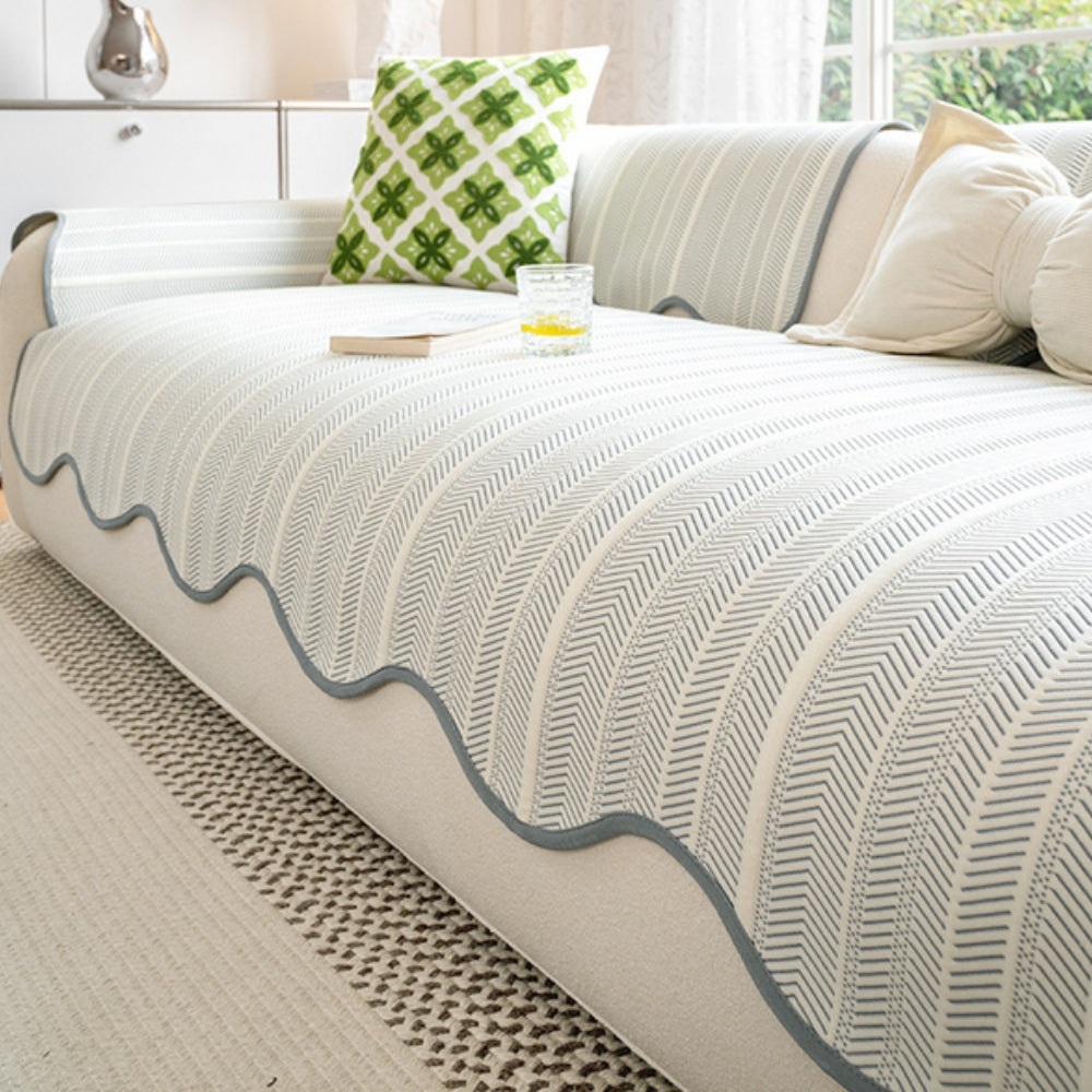 Elegant Herringbone Sofa Cover - Soft Microfiber Slipcover for Stylish Protection