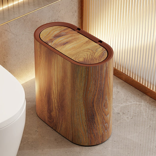 Elegant Marble Design Trash Can - Modern Oval Garbage Bin with Lid