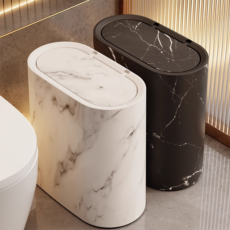 Elegant Marble Design Trash Can - Modern Oval Garbage Bin with Lid
