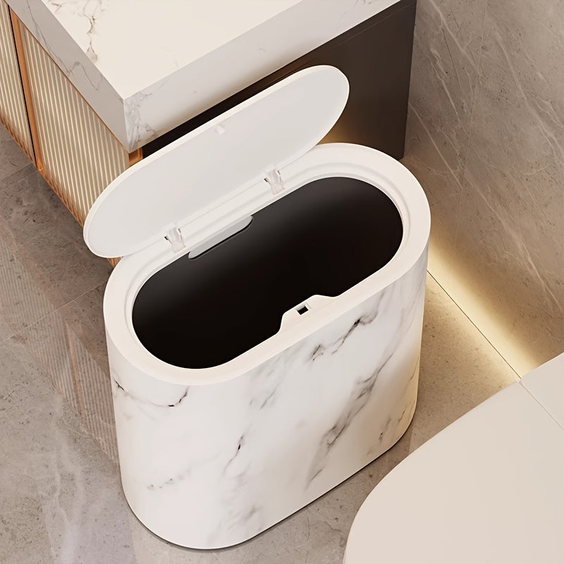 Elegant Marble Design Trash Can - Modern Oval Garbage Bin with Lid