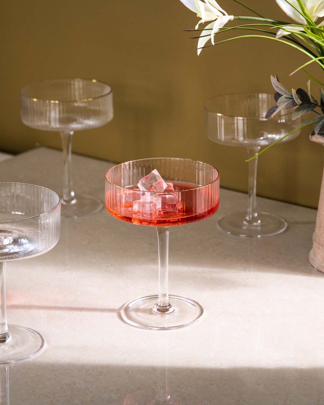 Elegant Ribbed Coupe Cocktail Glasses - Set of 6 for Drinks and Desserts