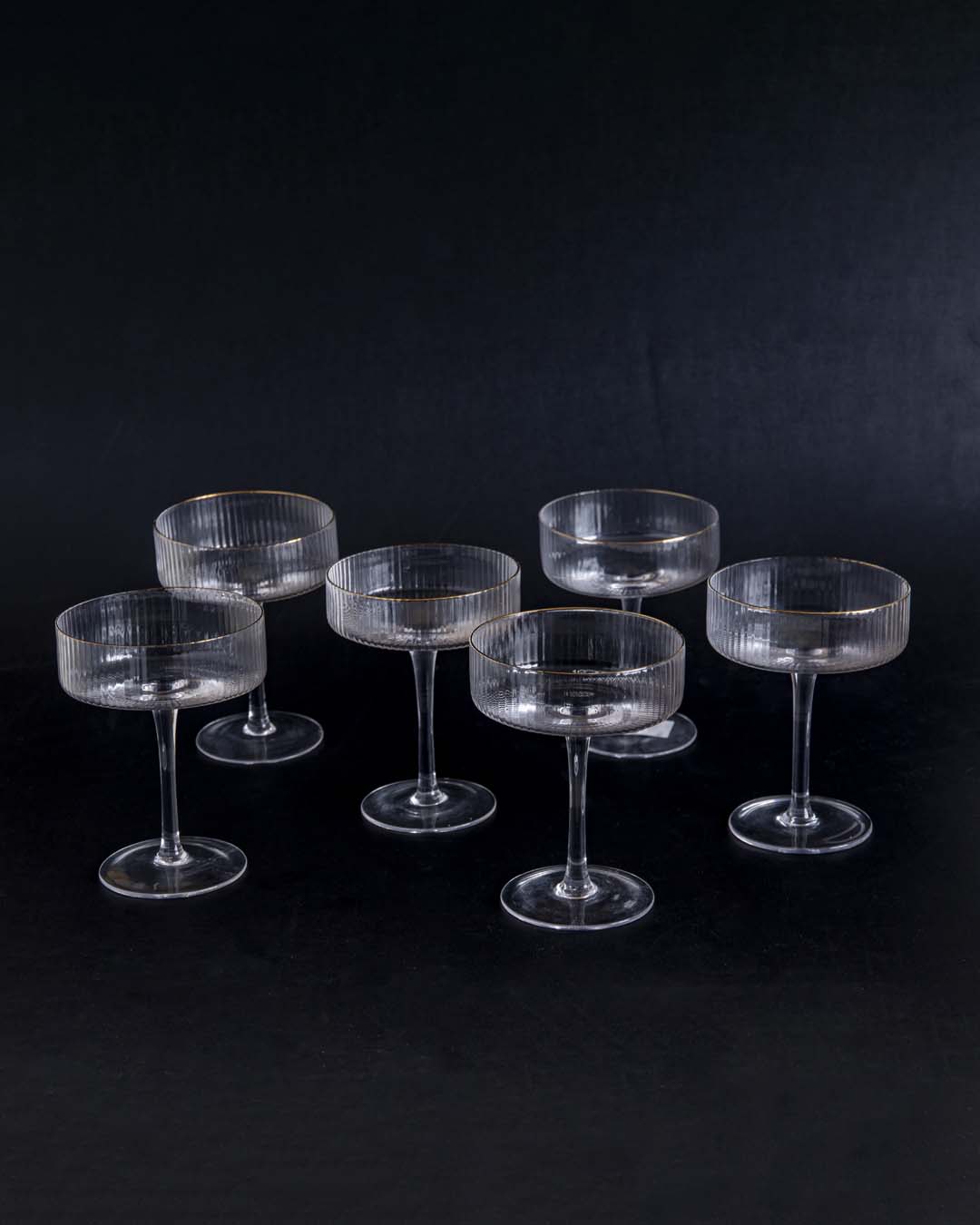 Elegant Ribbed Coupe Cocktail Glasses - Set of 6 for Drinks and Desserts