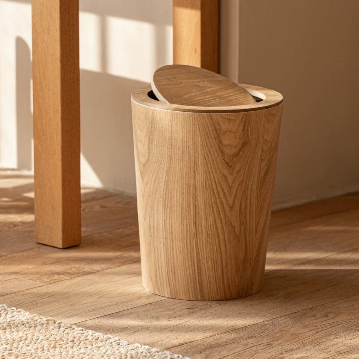 Elegant Wooden-Style Trash Can with Rotating Lid for Kitchen & Office