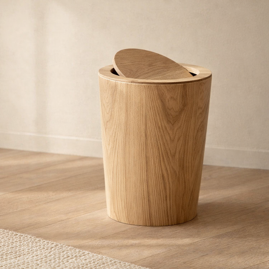 Elegant Wooden-Style Trash Can with Rotating Lid for Kitchen & Office