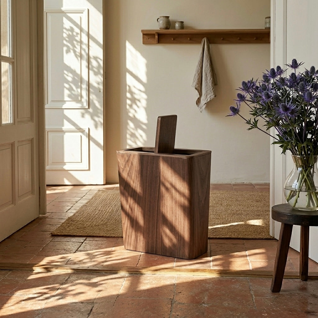 Elegant Wooden-Style Trash Can with Rotating Lid for Kitchen & Office