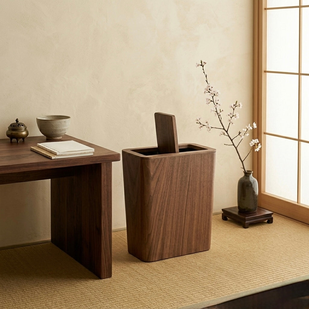Elegant Wooden-Style Trash Can with Rotating Lid for Kitchen & Office