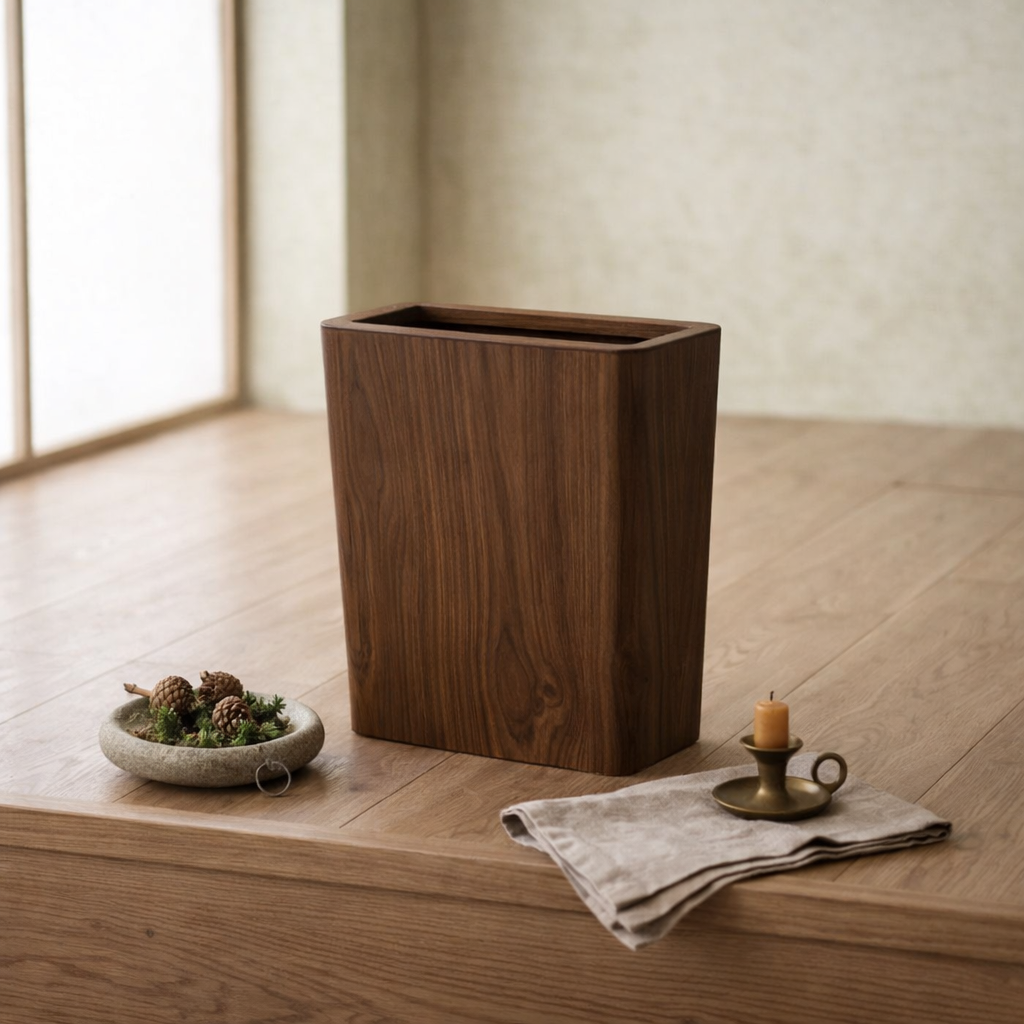 Elegant Wooden-Style Trash Can with Rotating Lid for Kitchen & Office