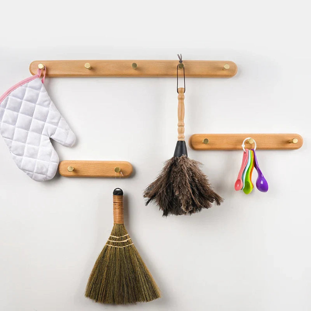 Elegant Wooden Coat Hooks for Wall with Brass Accents