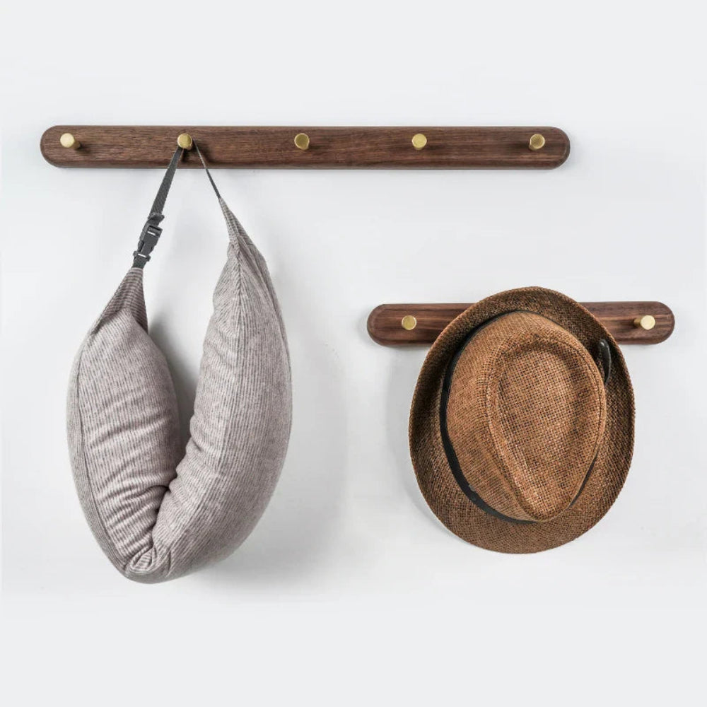 Elegant Wooden Coat Hooks for Wall with Brass Accents