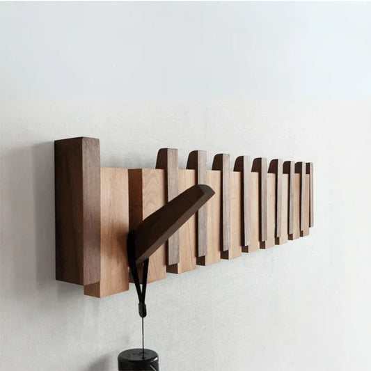 Elegant Wooden Wall Mounted Coat Rack with Piano Key Design