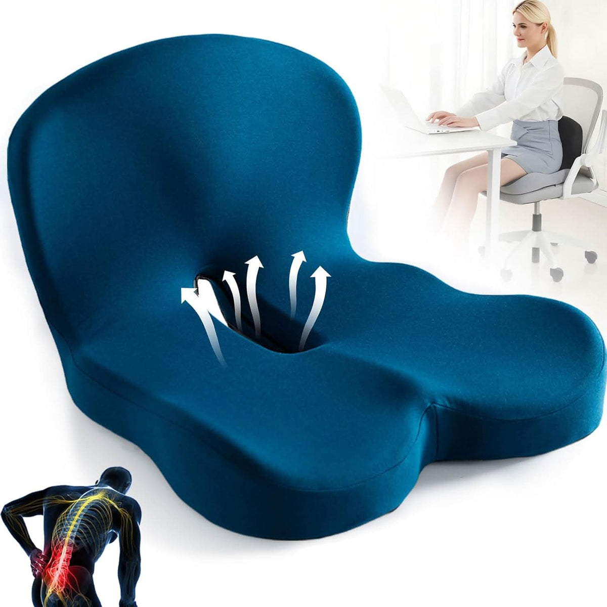 ErgoComfort - Ergonomic Memory Foam Seat Cushion for Pressure Relief