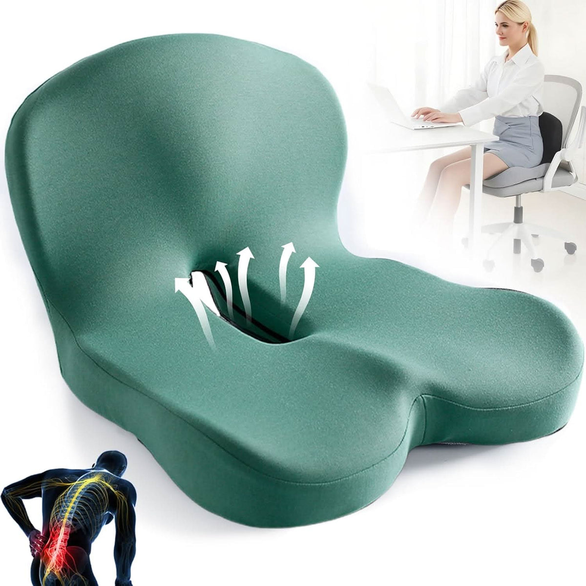 ErgoComfort - Ergonomic Memory Foam Seat Cushion for Pressure Relief
