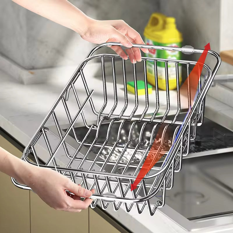 Expandable Stainless Steel Sink Drainer Rack for Kitchen Organization