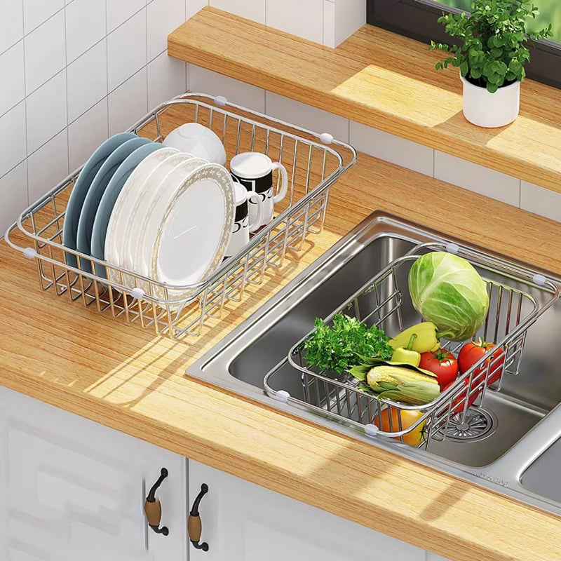 Expandable Stainless Steel Sink Drainer Rack for Kitchen Organization